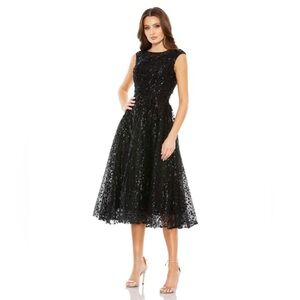 Mac Duggal Sequined Cap sleeve Fit and Flare Dress